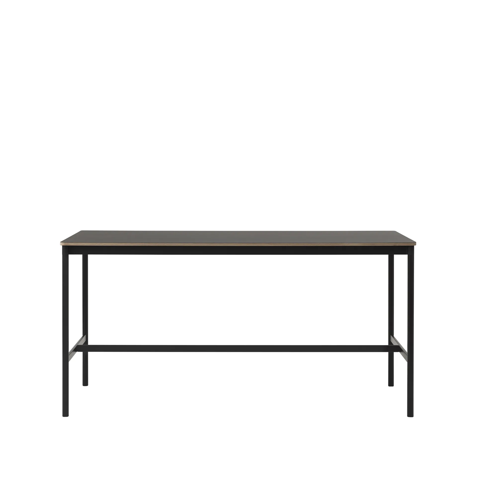 Base High Bartisch, Black linoleum, Schwarzes Gestell, plywoodkant, b85 l190 h95 Muuto
