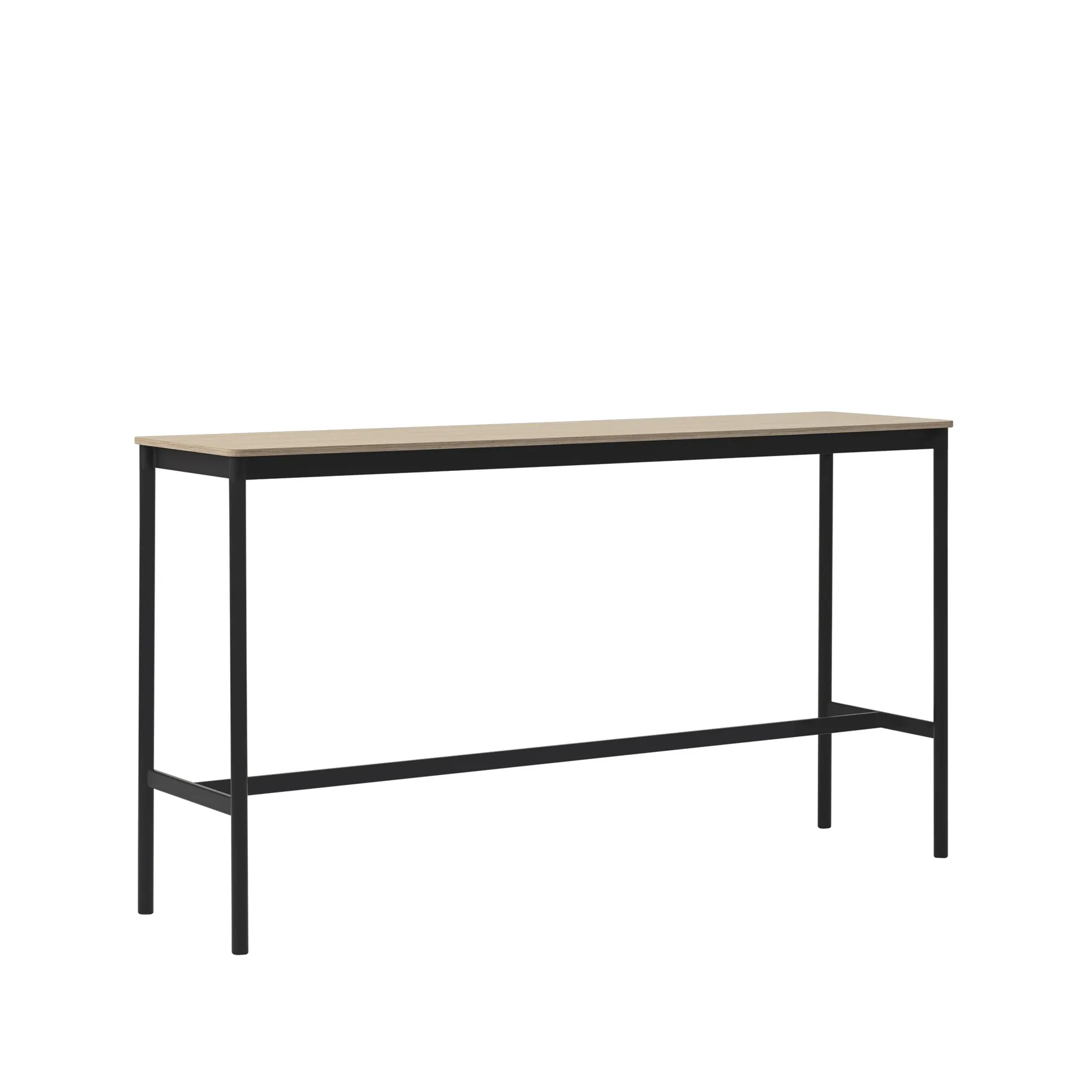 Base High Bartisch, Oak, Schwarzes Gestell, plywoodkant, b50 l190 h105 Muuto