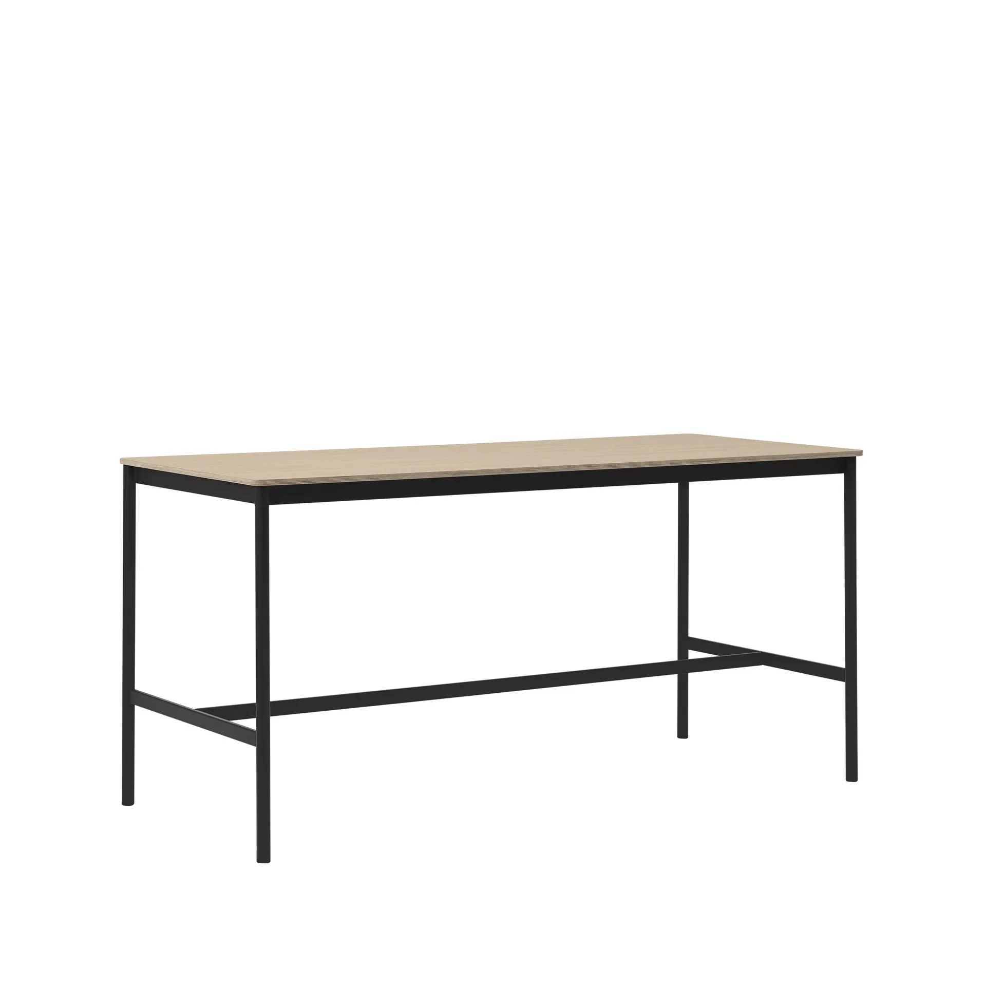 Base High Bartisch, Oak, Schwarzes Gestell, plywoodkant, b85 l190 h95 Muuto