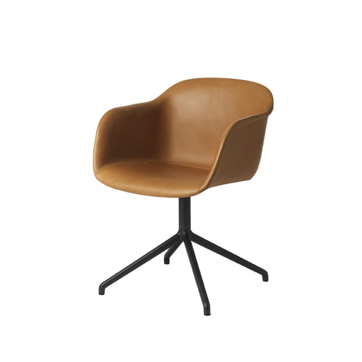 Fiber armchair Bürostuhl mit drehbarem Gestell - Cognac Leder-Schwarzes Gestell - Muuto