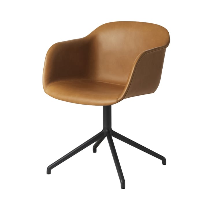 Fiber armchair Bürostuhl mit drehbarem Gestell - Cognac, Schwarzes Gestell - Muuto