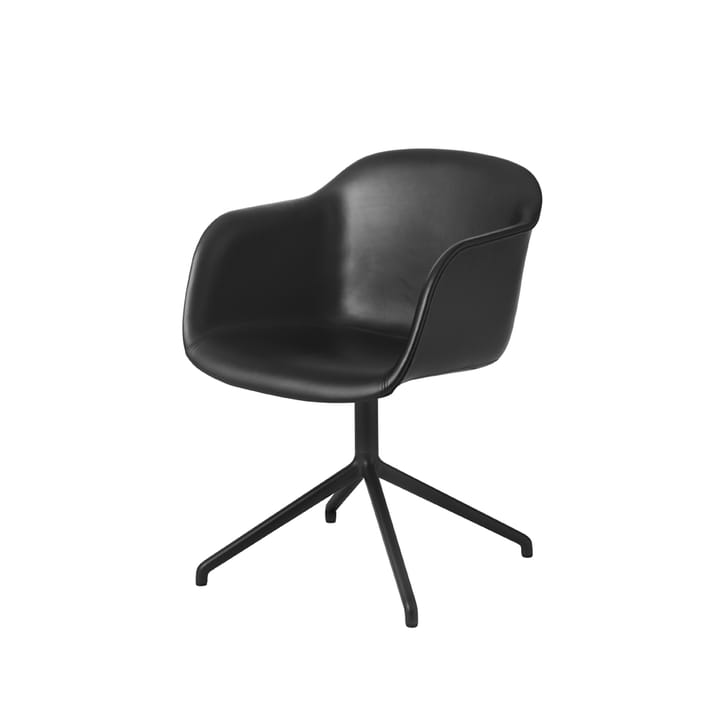 Fiber armchair Bürostuhl mit drehbarem Gestell - Schwarzes Leder-Schwarzes Gestell - Muuto