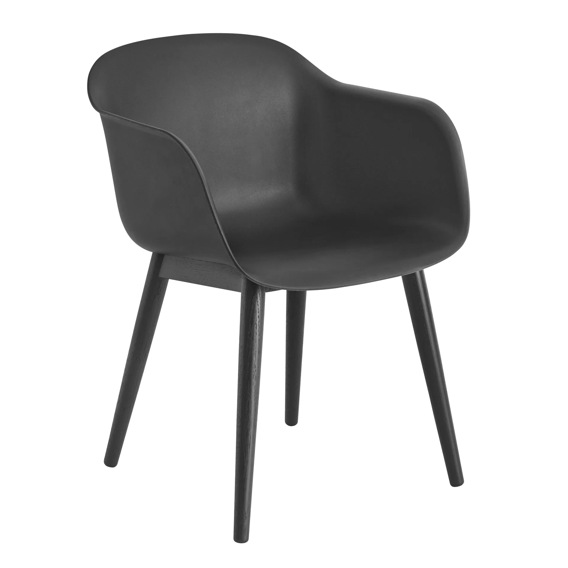 Fiber Chair Stuhl mit Armlehnen und Holzbeinen, Anthracite Black (Kunststoff) Muuto