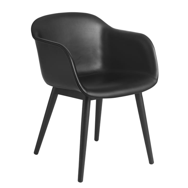 Fiber Chair Stuhl mit Armlehnen und Holzbeinen - Black leather-black - Muuto