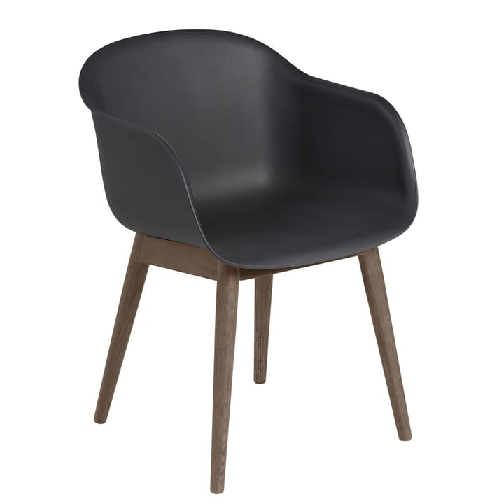 Fiber Chair Stuhl mit Armlehnen und Holzbeinen - Black-Stained dark brown - Muuto