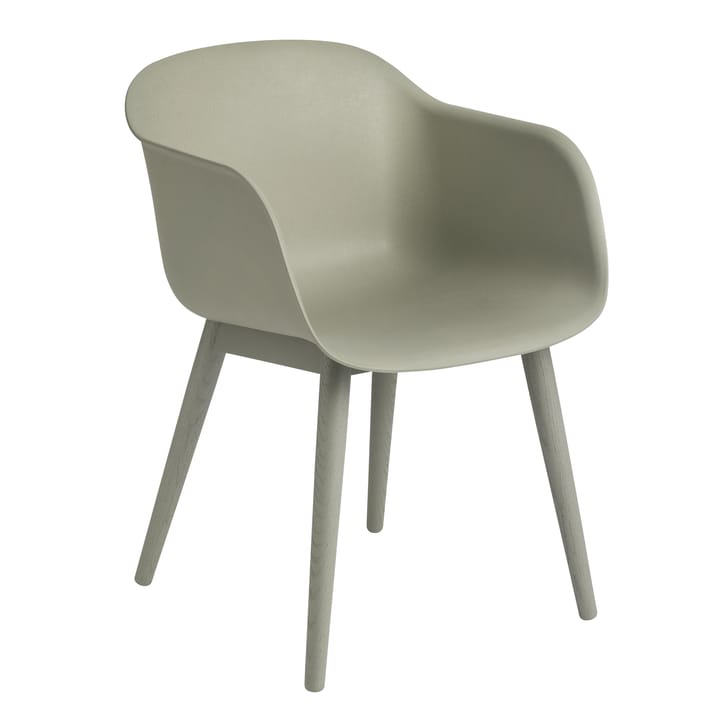 Fiber Chair Stuhl mit Armlehnen und Holzbeinen - Dusty green (Kunststoff) - Muuto