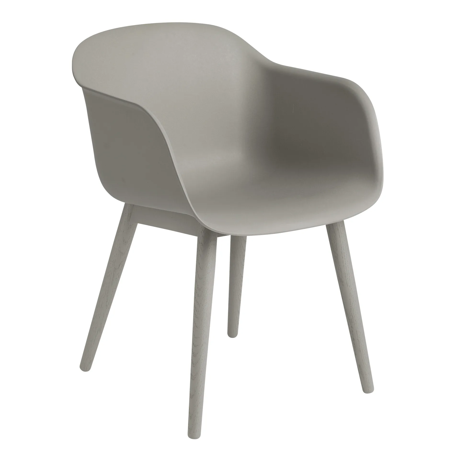 Fiber Chair Stuhl mit Armlehnen und Holzbeinen, Grey (Kunststoff) Muuto