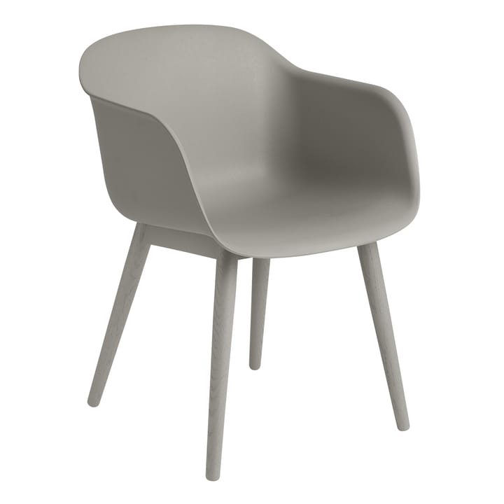 Fiber Chair Stuhl mit Armlehnen und Holzbeinen - Grey (Kunststoff) - Muuto
