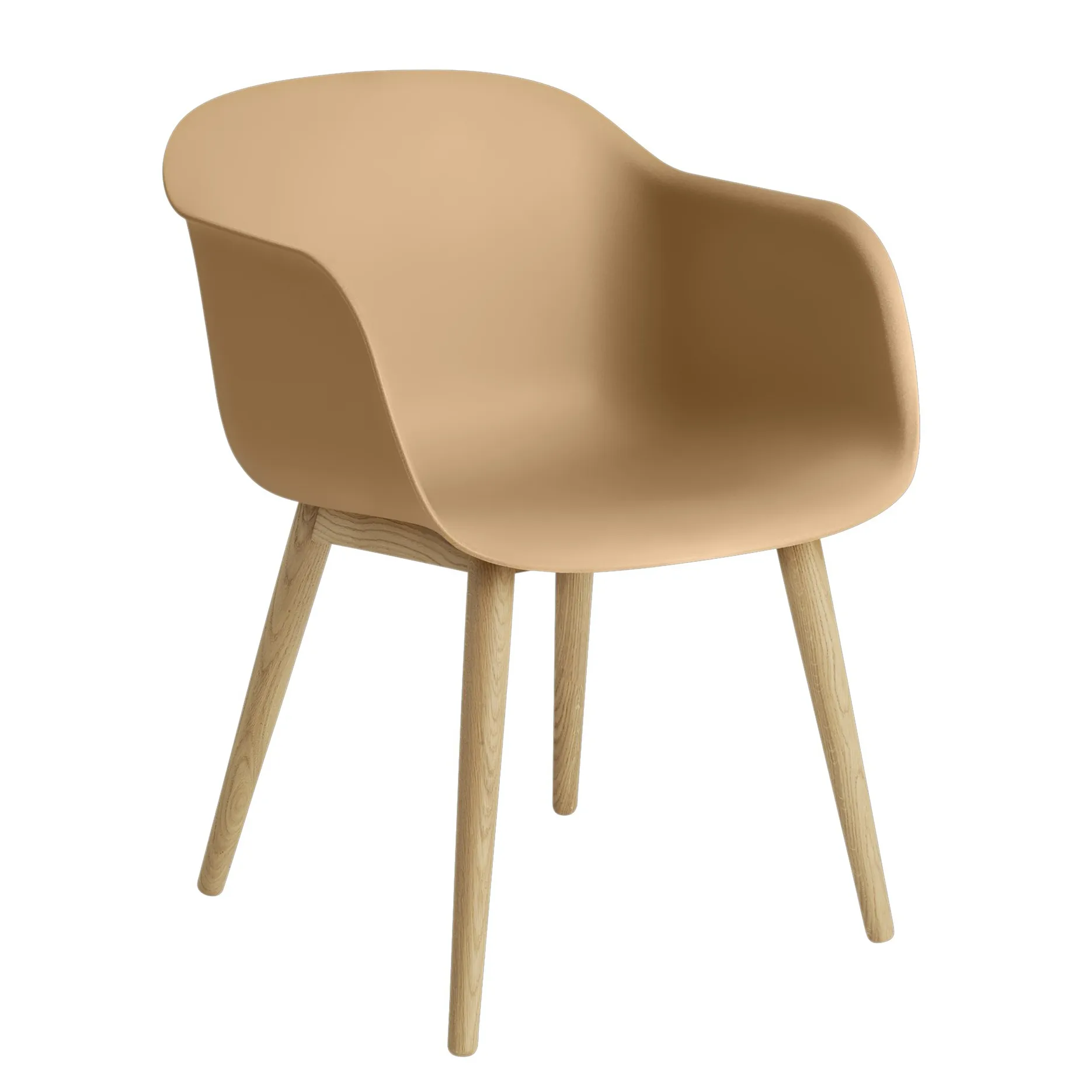 Fiber Chair Stuhl mit Armlehnen und Holzbeinen, Ochre-oak Muuto