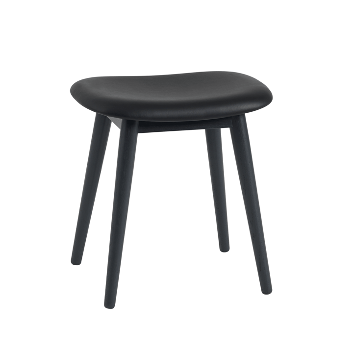 Fiber Hocker - Leder black, Holzbeine - Muuto