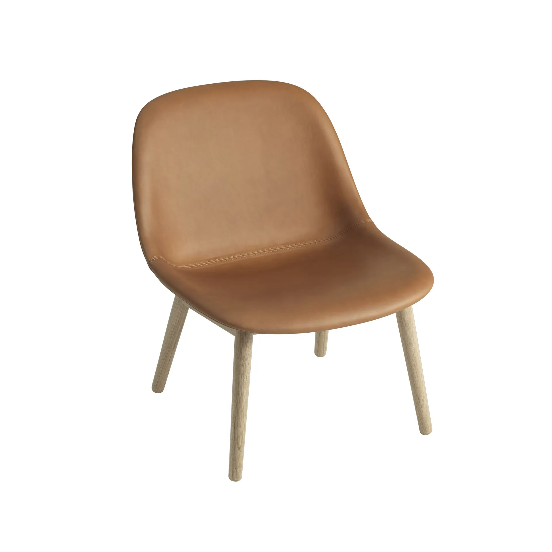 Fiber Lounge Stuhl mit Eichenholzbeine, Refine leather cognac Muuto