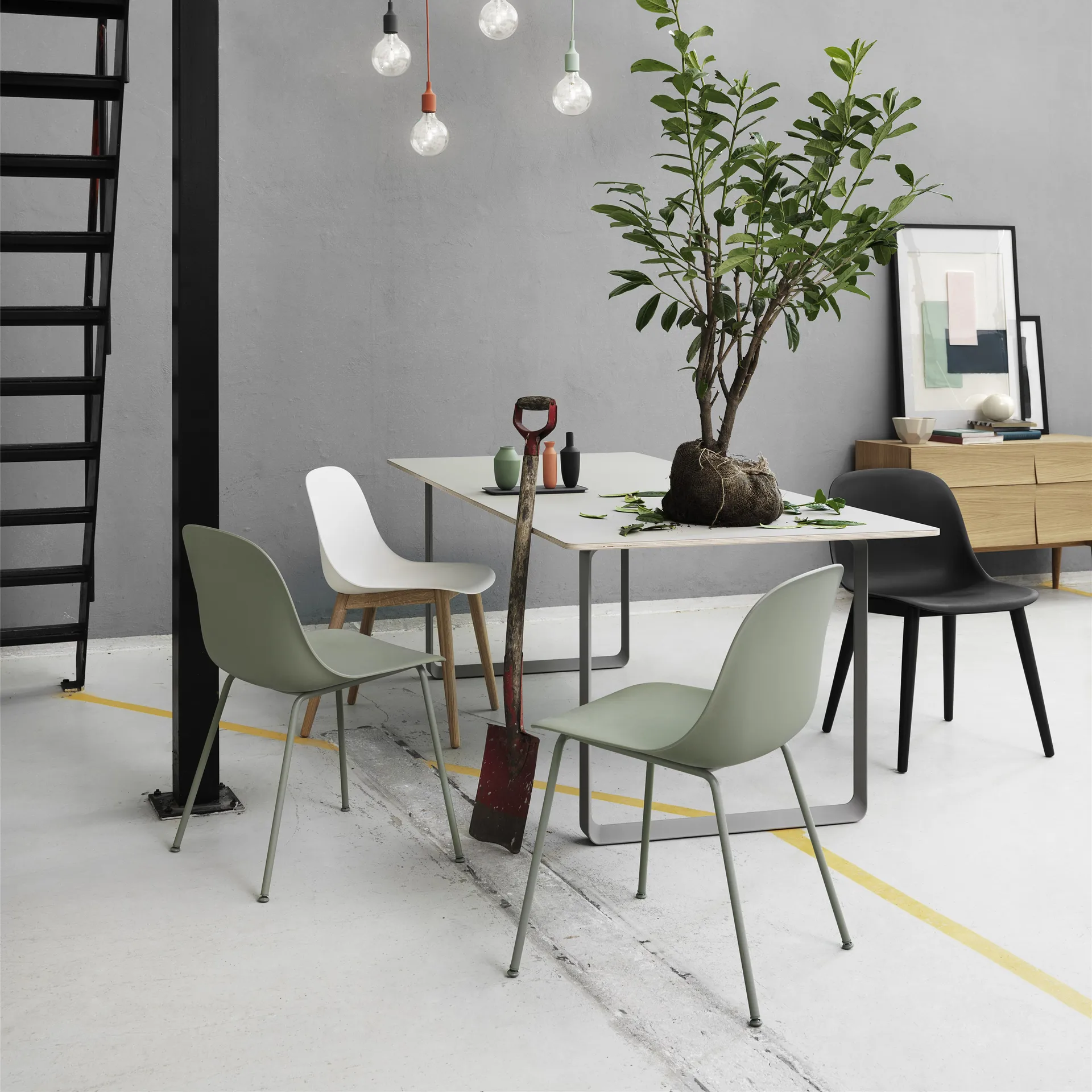 Fiber side chair Stuhl, Dusty green (Kunststoff) Muuto