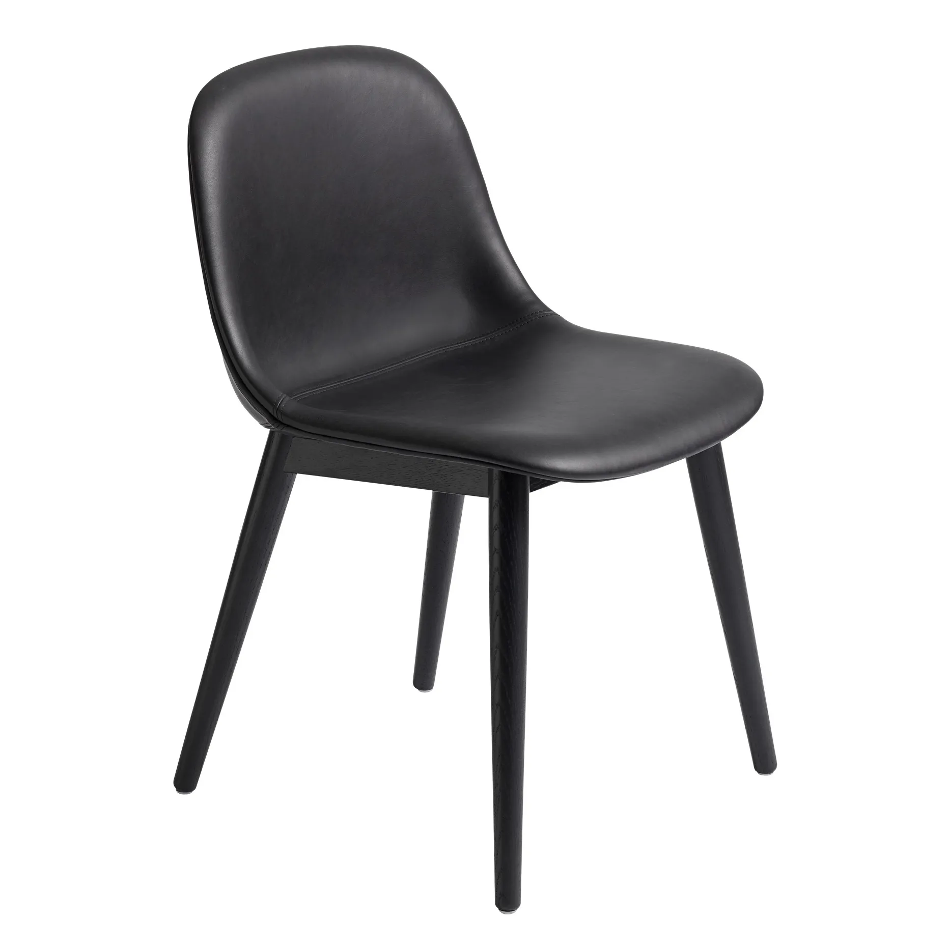 Fiber side chair Stuhl mit Holzbeinen, Black leather-black Muuto