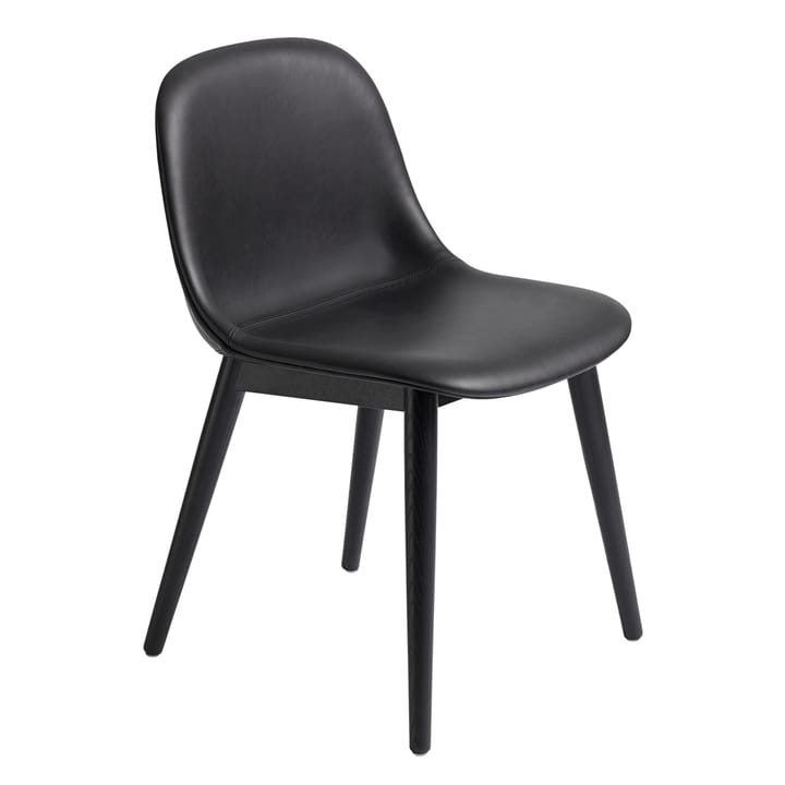 Fiber side chair Stuhl mit Holzbeinen - Black leather-black - Muuto