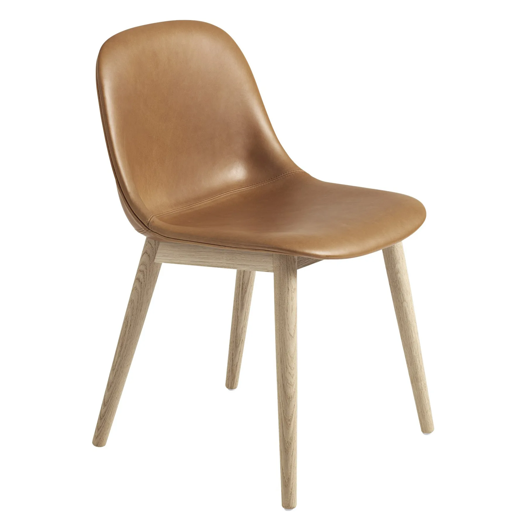 Fiber side chair Stuhl mit Holzbeinen, Cognac leather-oak Muuto