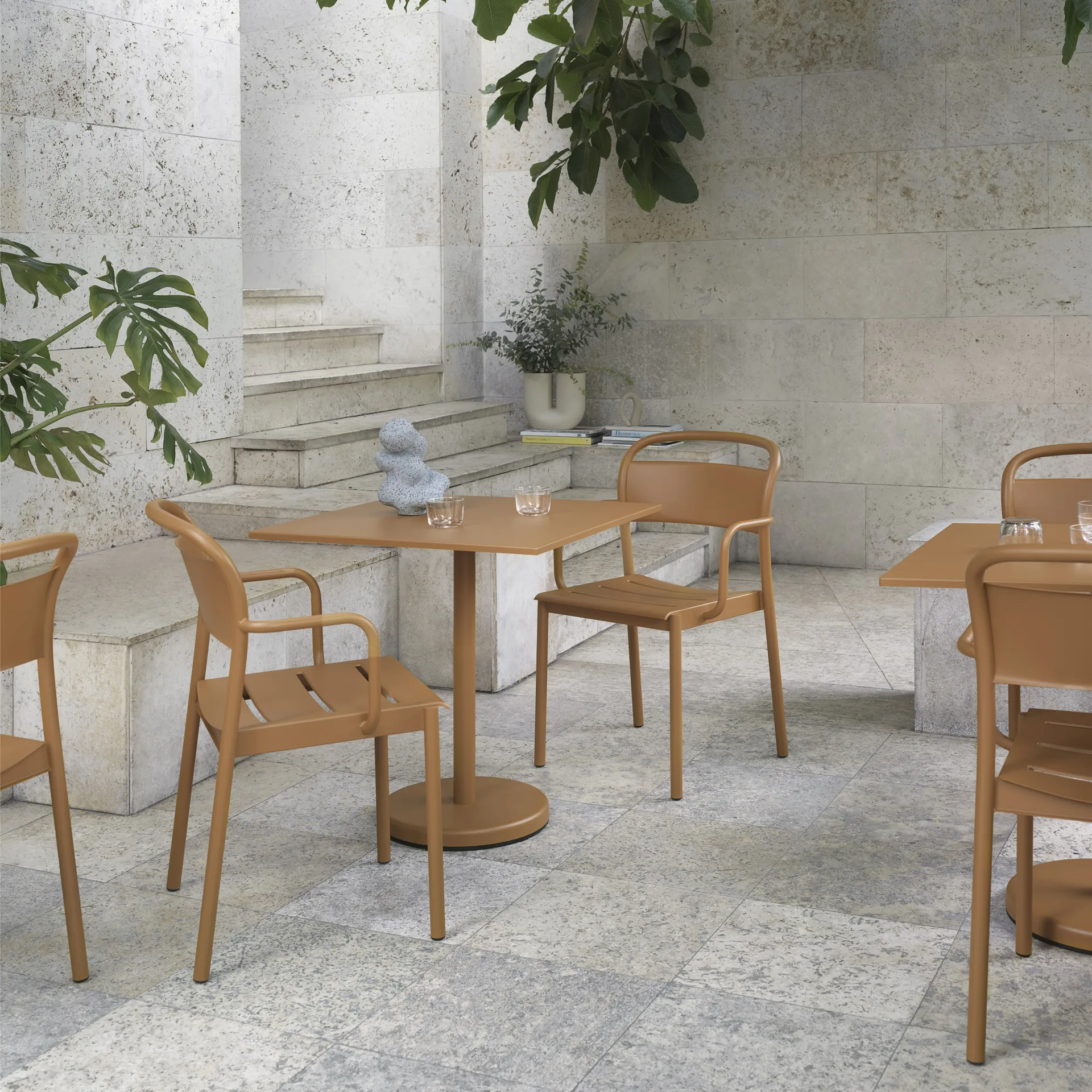 Linear steel armchair Armstuhl, Burnt orange Muuto