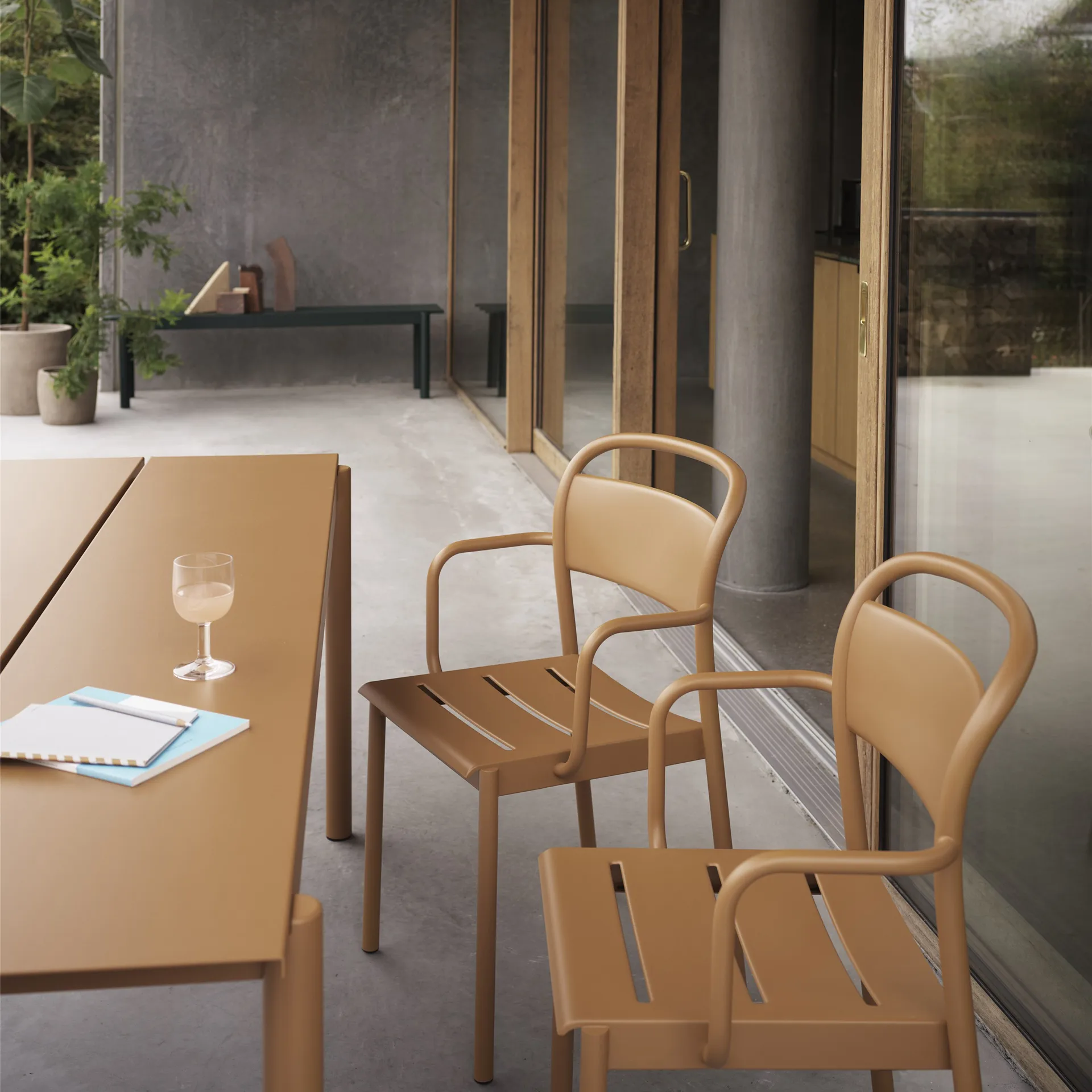 Linear steel armchair Armstuhl, Burnt orange Muuto