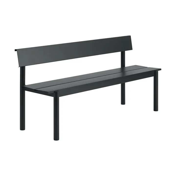 Linear Steel Bank mit Rückenlehne - Black, 170x34 cm - Muuto
