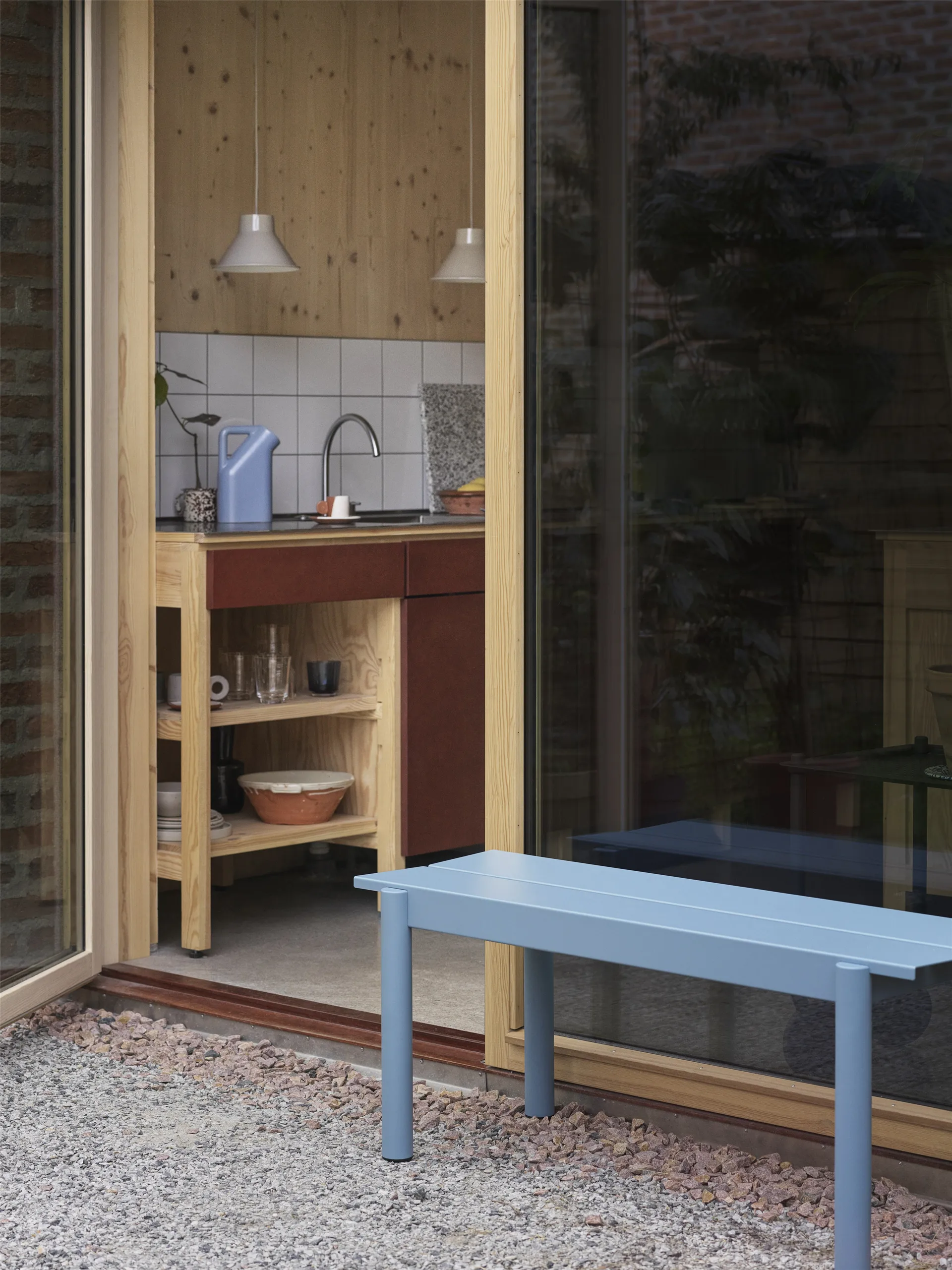 Linear steel bench Stahlbank 110cm, Pale blue Muuto