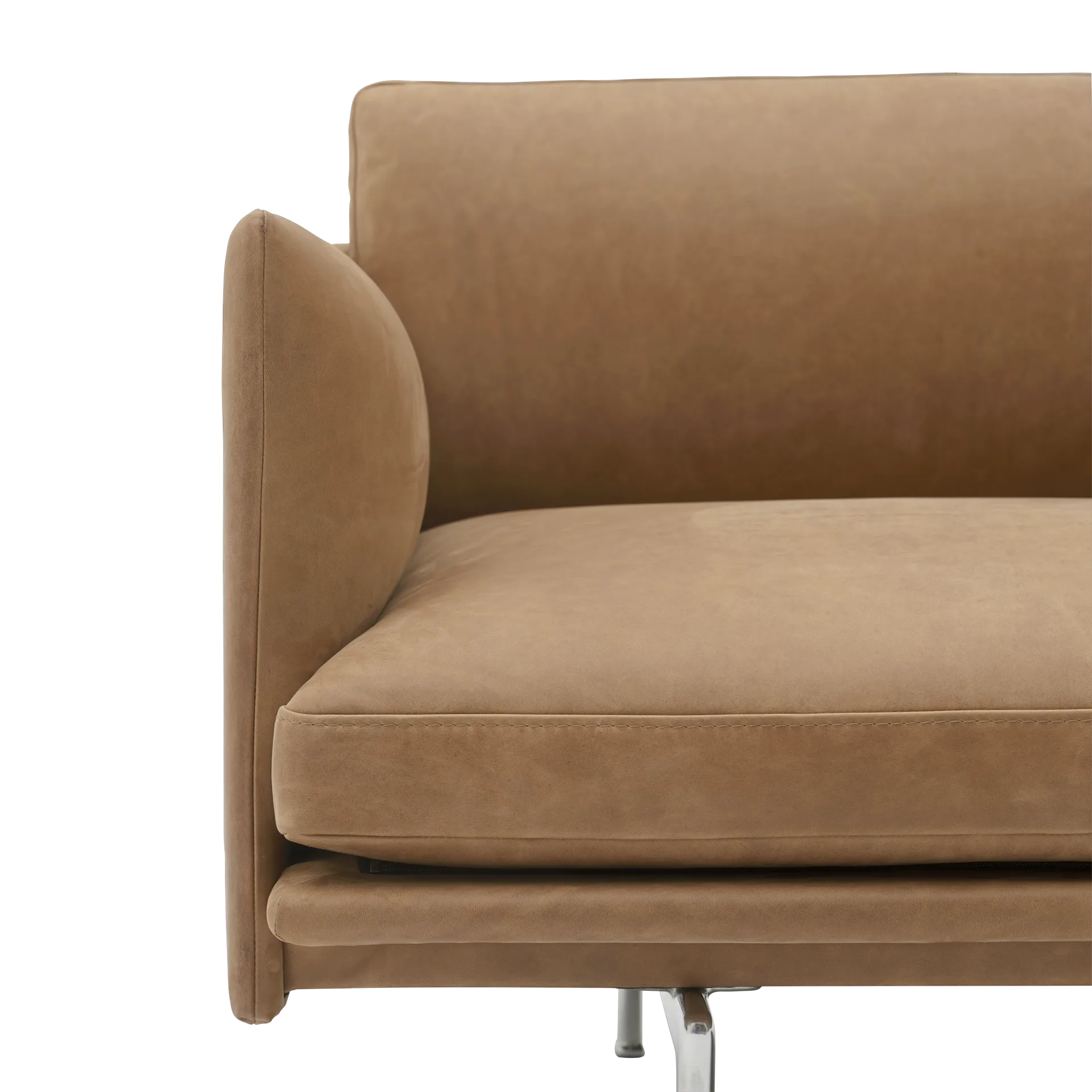 Outline 3,5-Sitzer Sofa, polished alu, Grace leather Camel Muuto