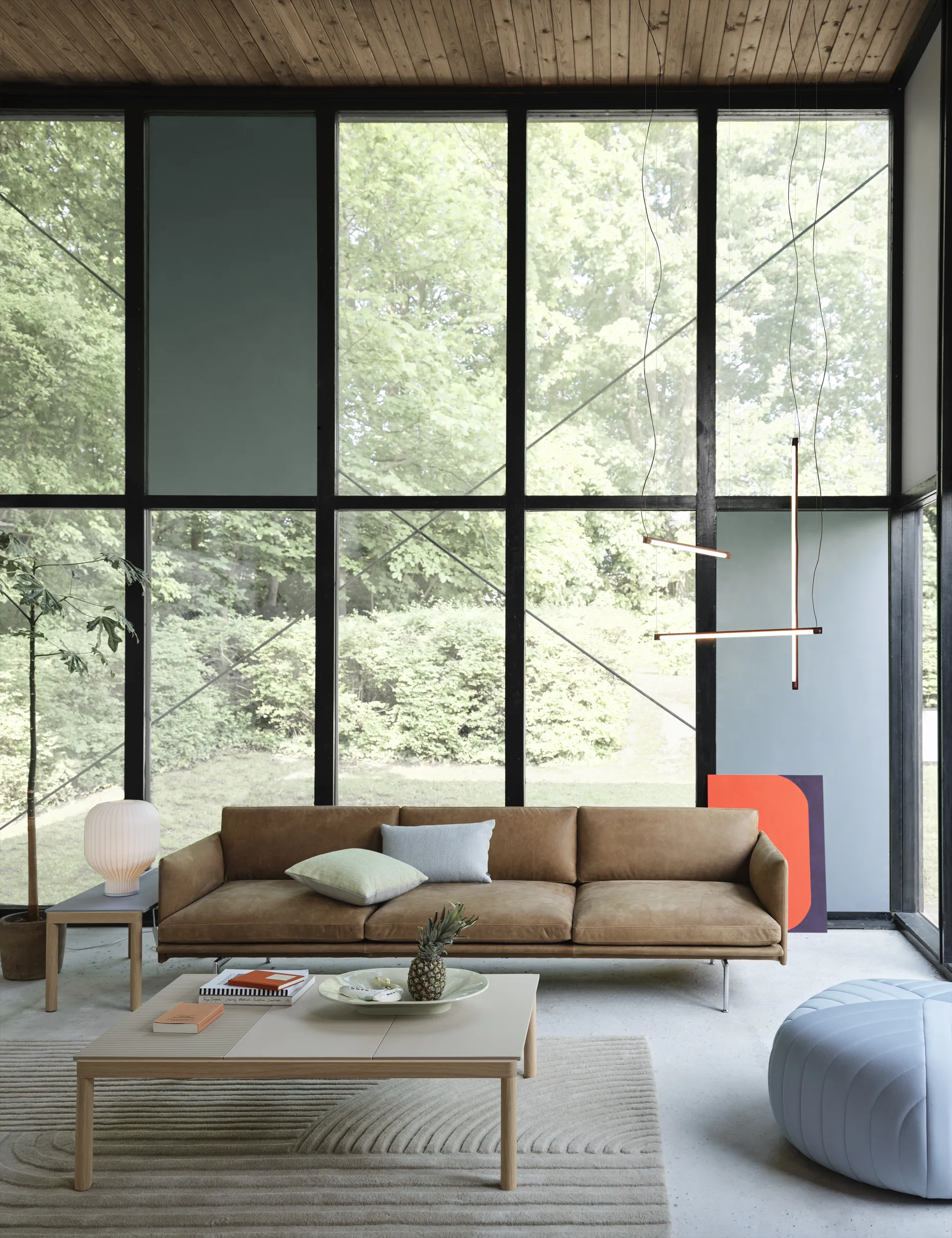 Outline 3,5-Sitzer Sofa, polished alu, Grace leather Camel Muuto