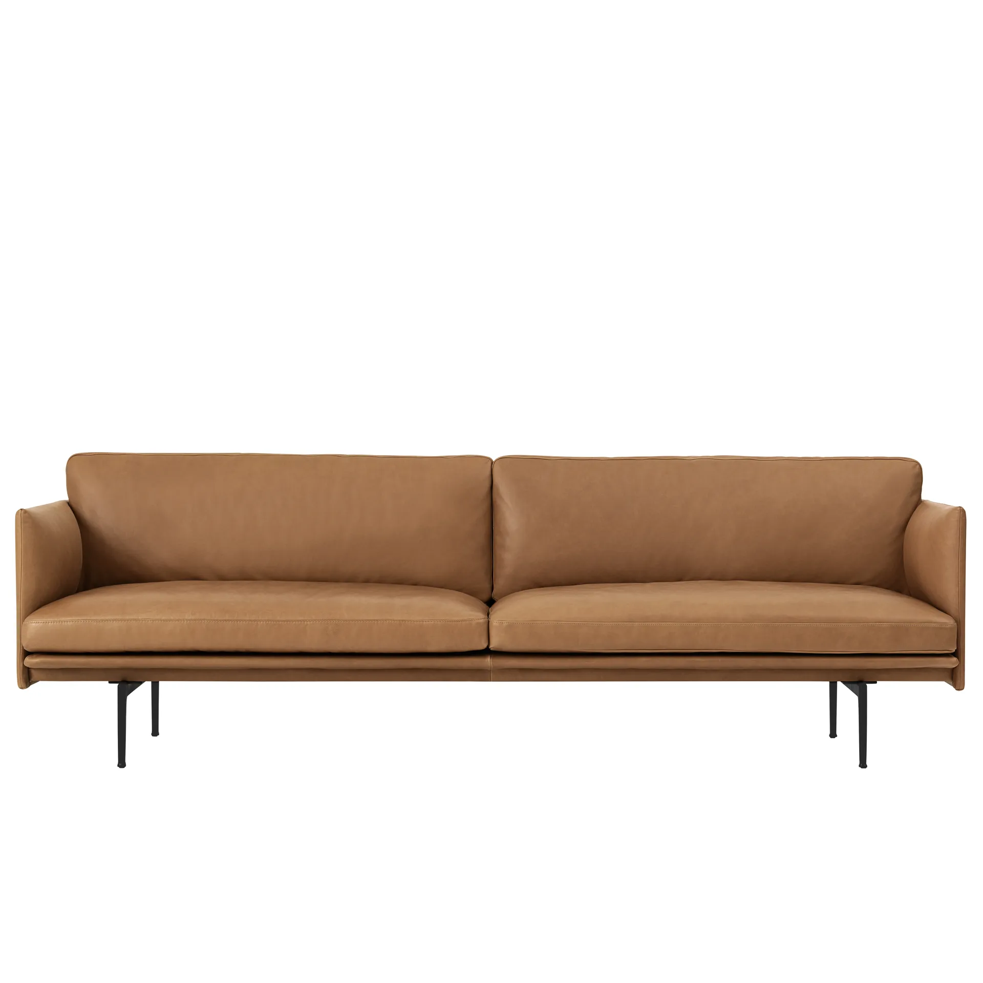 Outline Sofa 3-Sitzer Leder, Cognac-Schwarze Beine Muuto