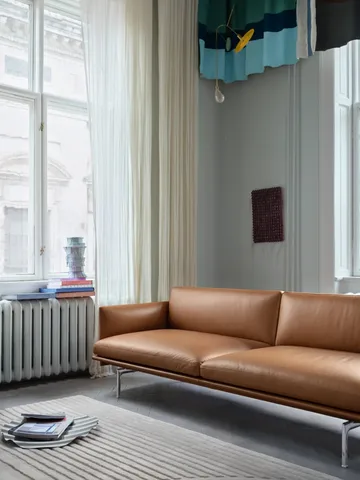 Outline Sofa 3-Sitzer Leder - Cognac-Schwarze Beine - Muuto