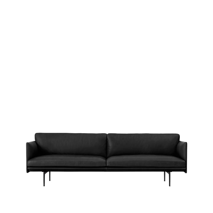 Outline Sofa 3-Sitzer Leder - Refine black-Schwarze Beine - Muuto