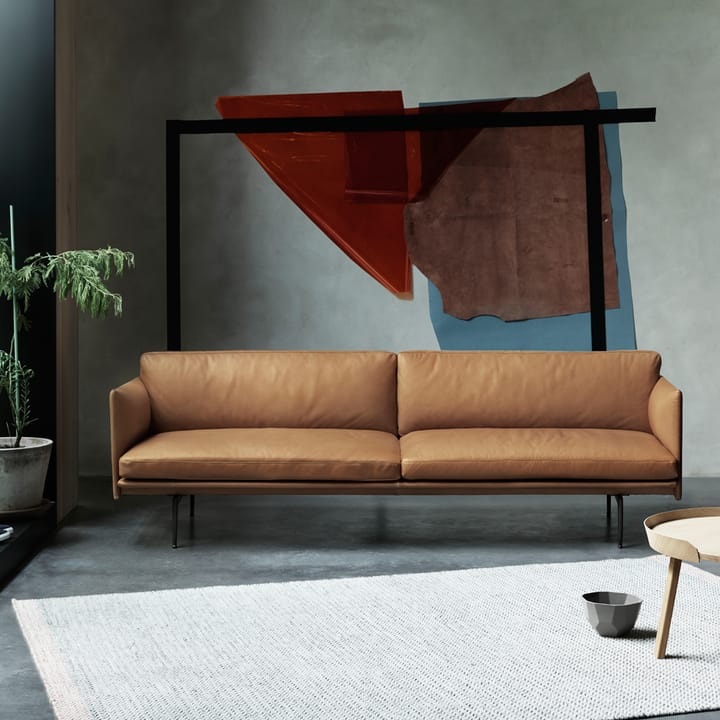 Outline Sofa 3-Sitzer Leder, Refine black-Schwarze Beine Muuto