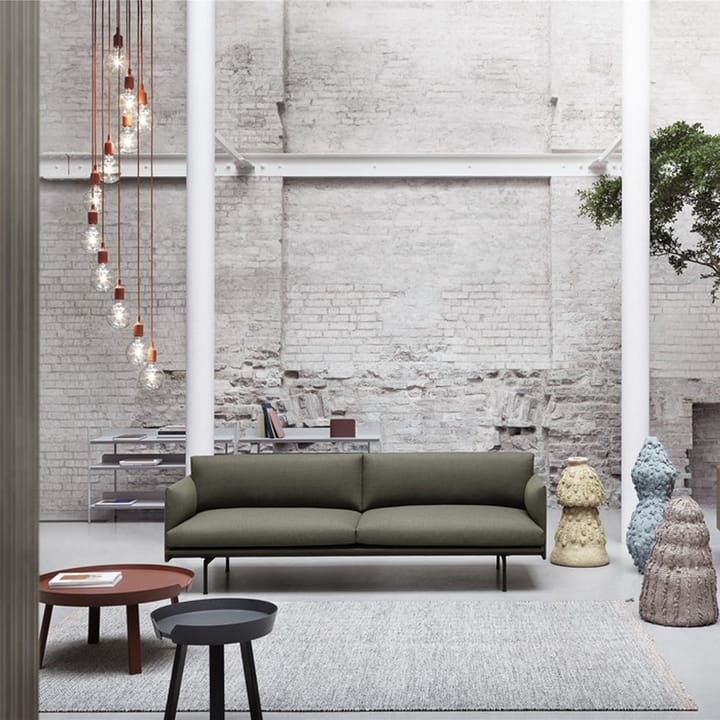 Outline Sofa 3-Sitzer Leder, Refine black-Schwarze Beine Muuto