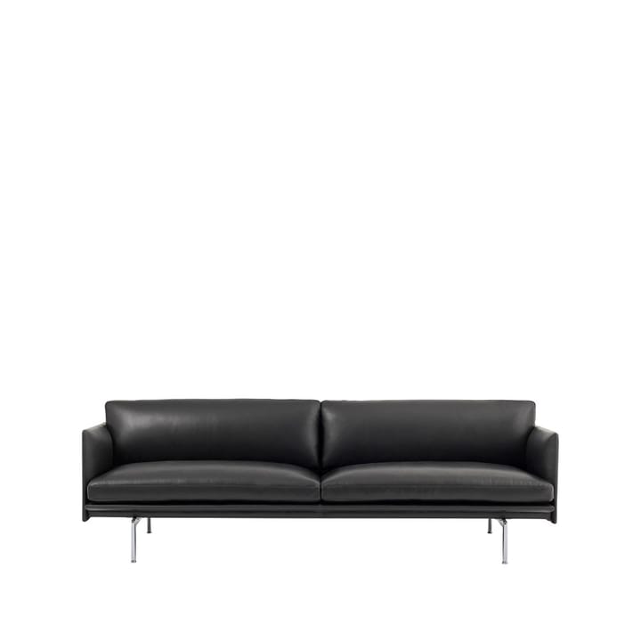 Outline Sofa 3-Sitzer Leder - Refine Schwarz-Aluminium Beine - Muuto