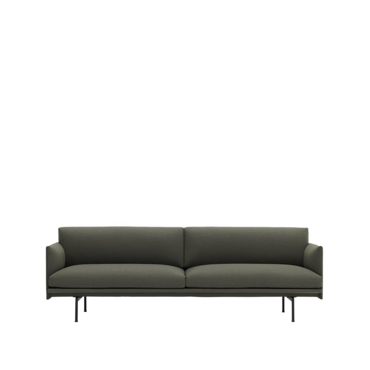 Outline Sofa 3-Sitzer Stoff - Stoff fiord 961 green, Schwarze Beine - Muuto