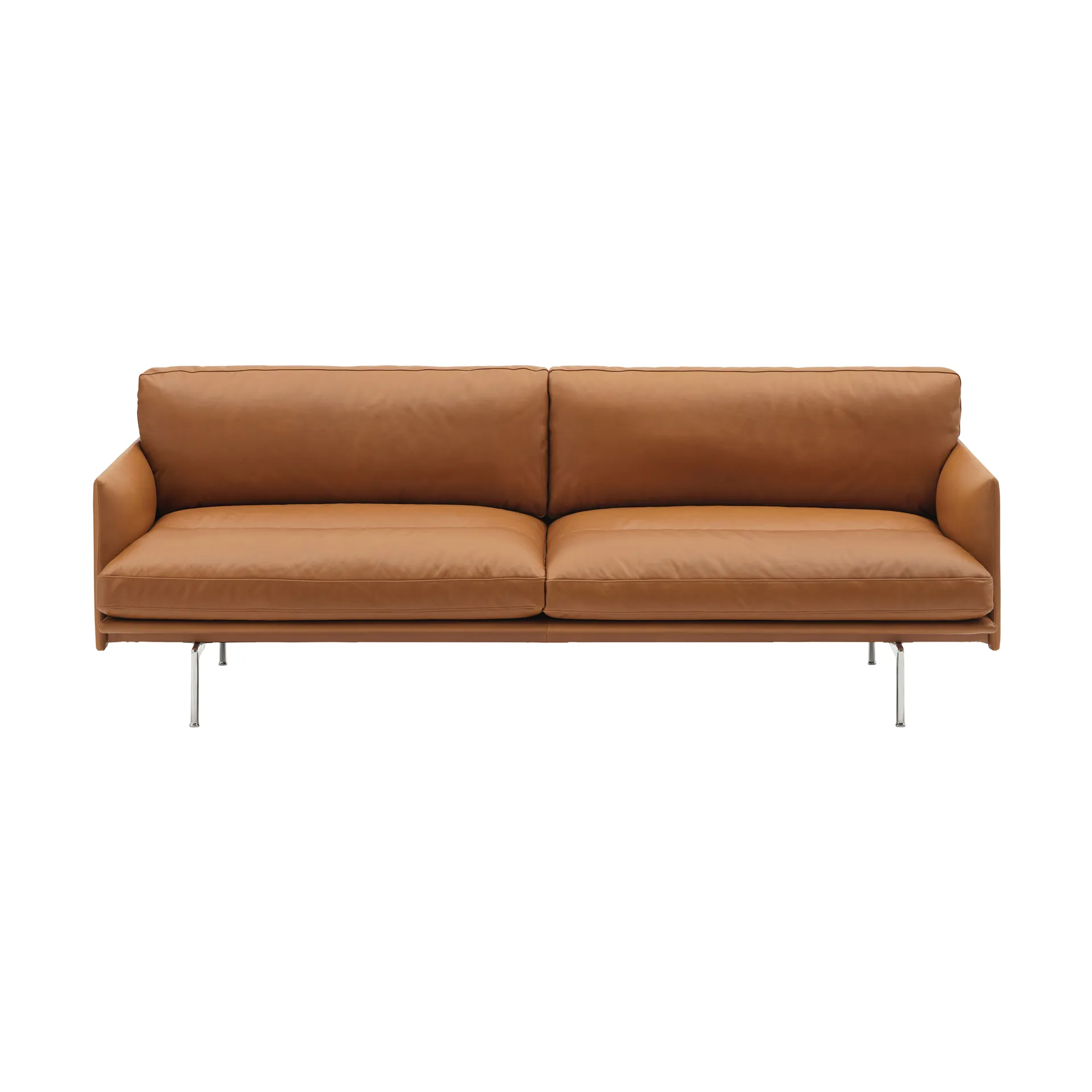 Outline Soft Sofa, Refine Leather Cognac-Aluminiumbeine, 3-sitzig Muuto