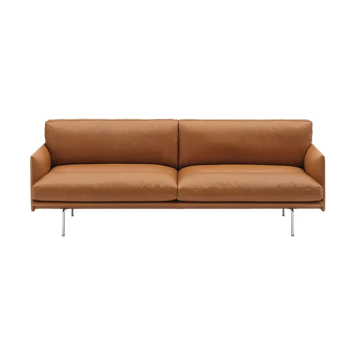 Outline Soft Sofa - Refine Leather Cognac-Aluminiumbeine, 3-sitzig - Muuto