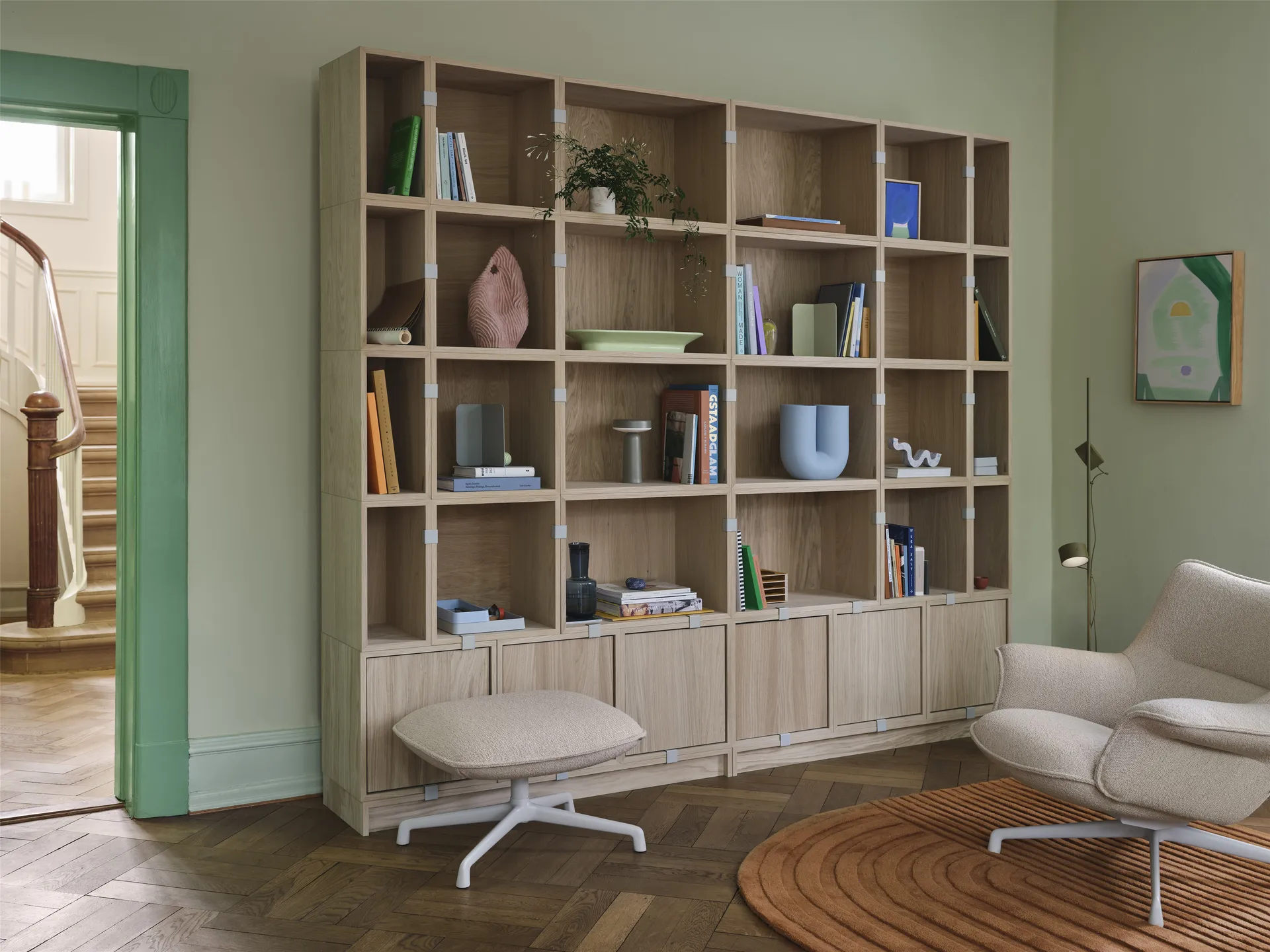 Stacked Aufbewahrungssystem Bookcase Configuration 1, Brown Green Muuto
