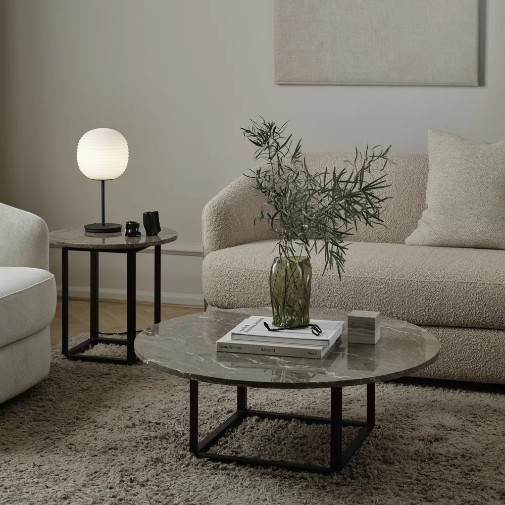 Florence Beistelltisch, gris du marais marble, ø90cm, Schwarzes Gestell New Works