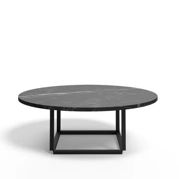 Florence Couchtisch - black marquina marble, ø90cm, Schwarzes Gestell - New Works