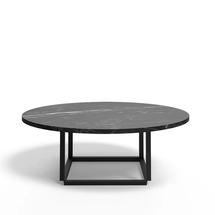 Florence Couchtisch - black marquina marble, ø90cm, Schwarzes Gestell - New Works