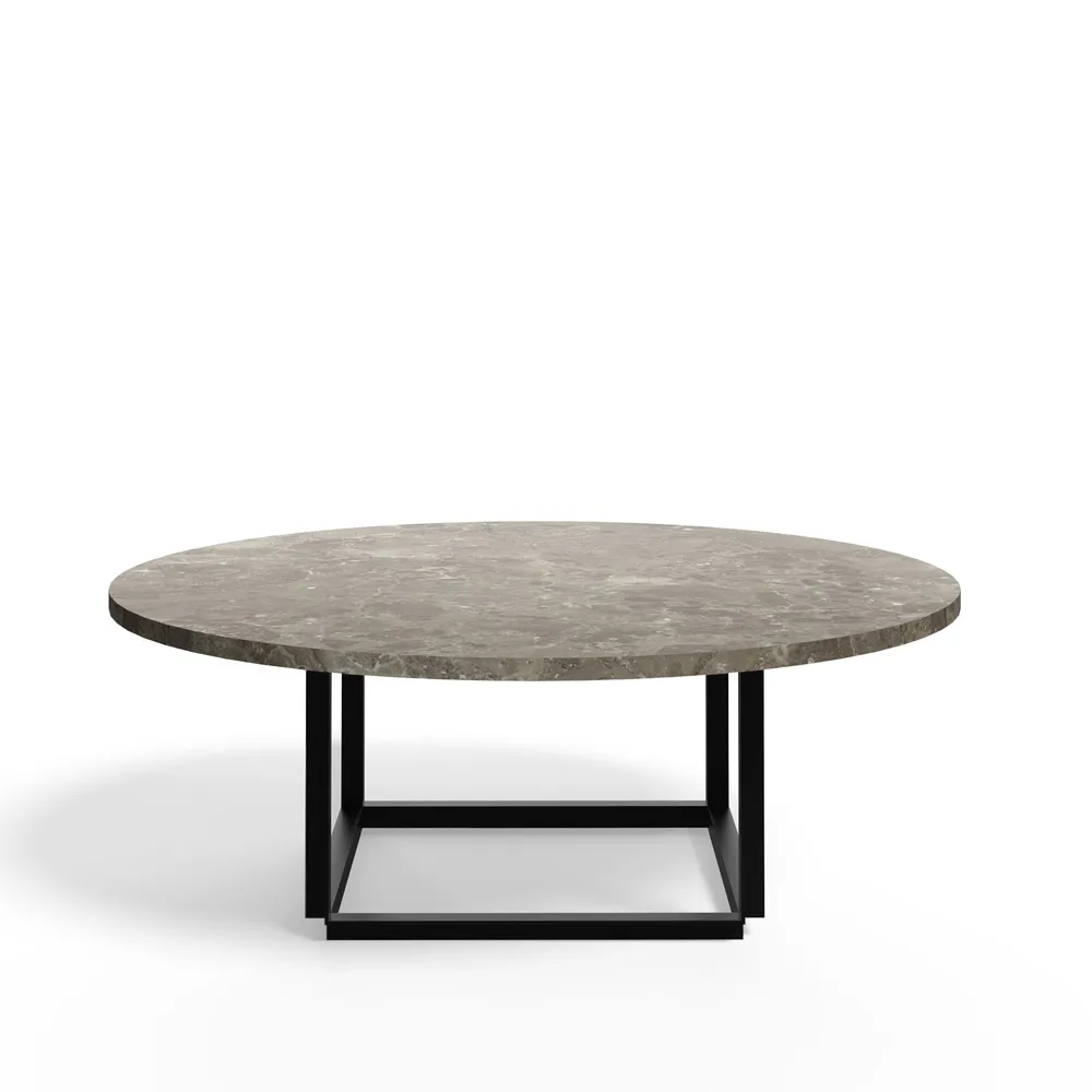 Florence Couchtisch, gris du marais marble, ø90cm, Schwarzes Gestell New Works