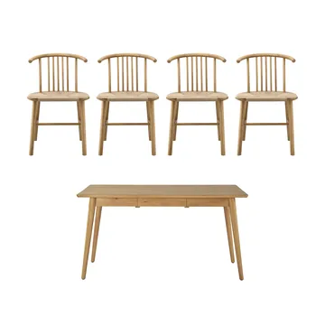 VIOR Esstisch 120 cm + Stuhl 4‑Pack – Lackierte Eiche‑Natur - NJRD