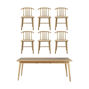 VIOR Esstisch 200 cm + Stuhl 6‑er‑Pack – Lackierte Eiche‑Natur - NJRD