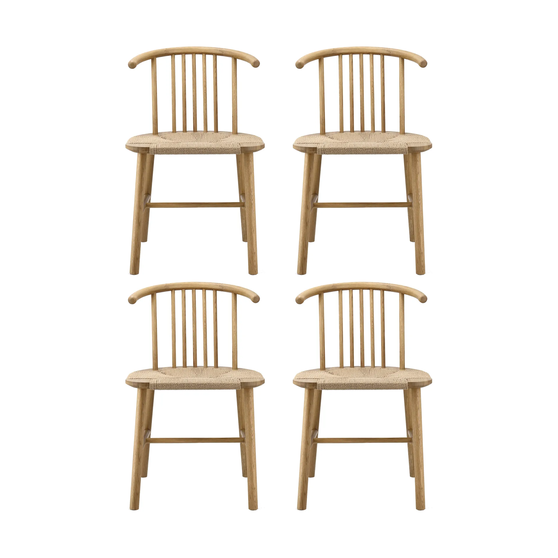 VIOR Esszimmerstuhl geflochtene Sitzfläche, Lackierte Eiche-natur, 4er Pack NJRD