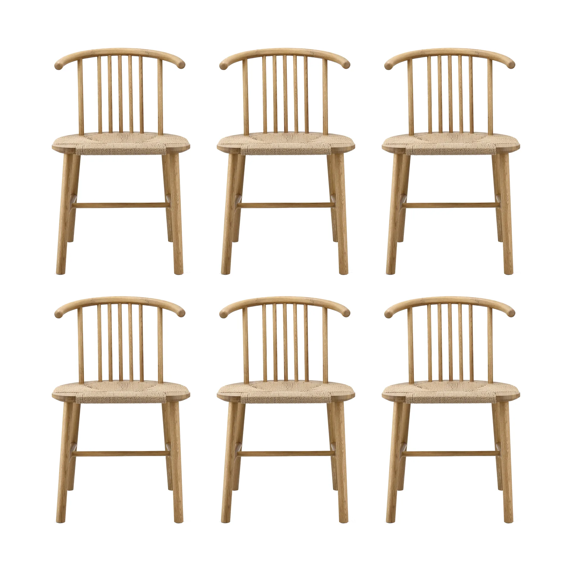 VIOR Esszimmerstuhl geflochtene Sitzfläche, Lackierte Eiche-natur, 6er Pack NJRD