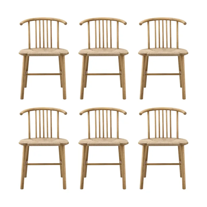 VIOR Esszimmerstuhl geflochtene Sitzfläche, Lackierte Eiche-natur, 6er Pack - NJRD