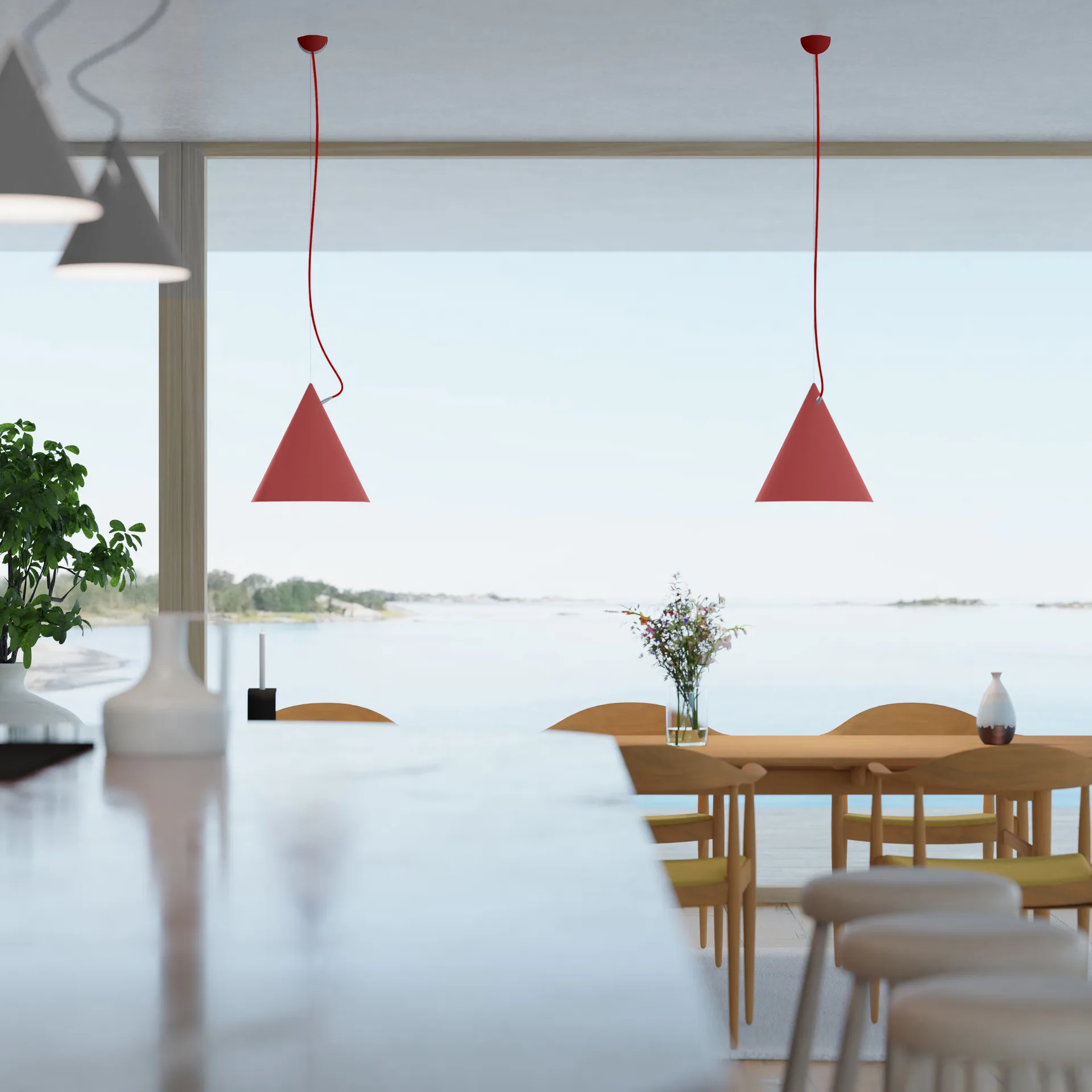 Castor Pendelleuchte 40 cm, Rot-Rot-Silber Noon