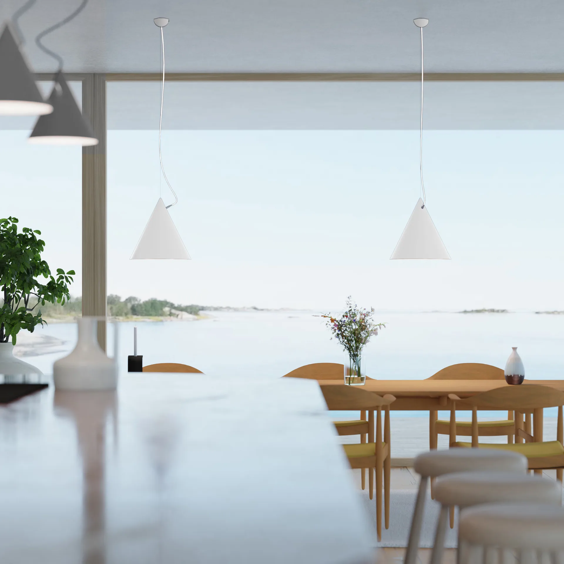 Castor Pendelleuchte 40 cm, Weiß-Weiß-Silber Noon