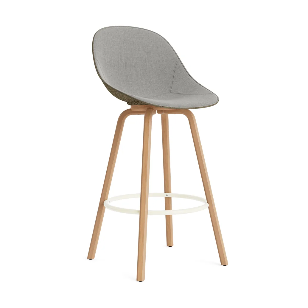 Mat Bar Chair Barhocker frontbezogen 75 cm, Remix 133-seaweed-buche-cream steel Normann Copenhagen