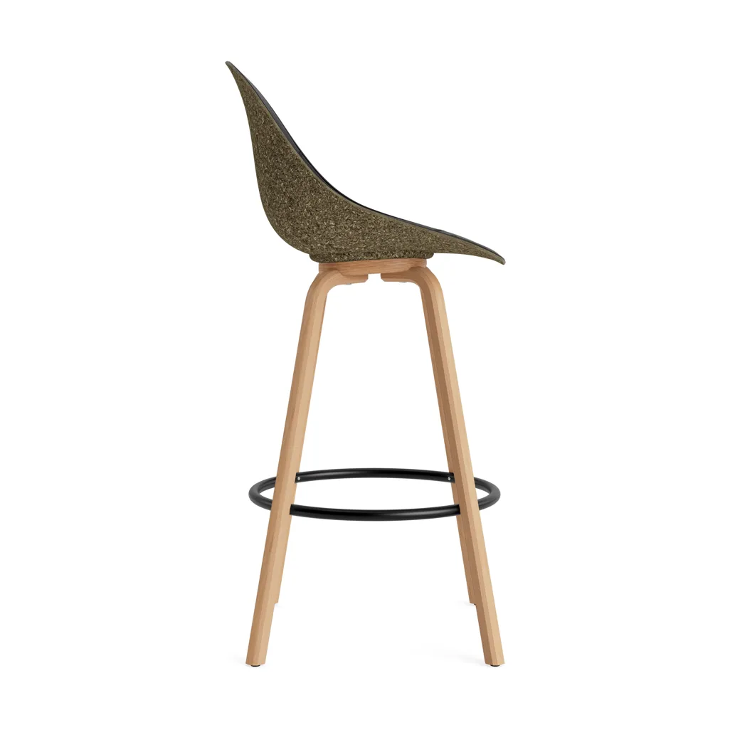 Mat Barstool Barhocker mit Vorderpolsterung, 75 cm, Ultra 41599-seaweed-beech-black steel Normann Copenhagen