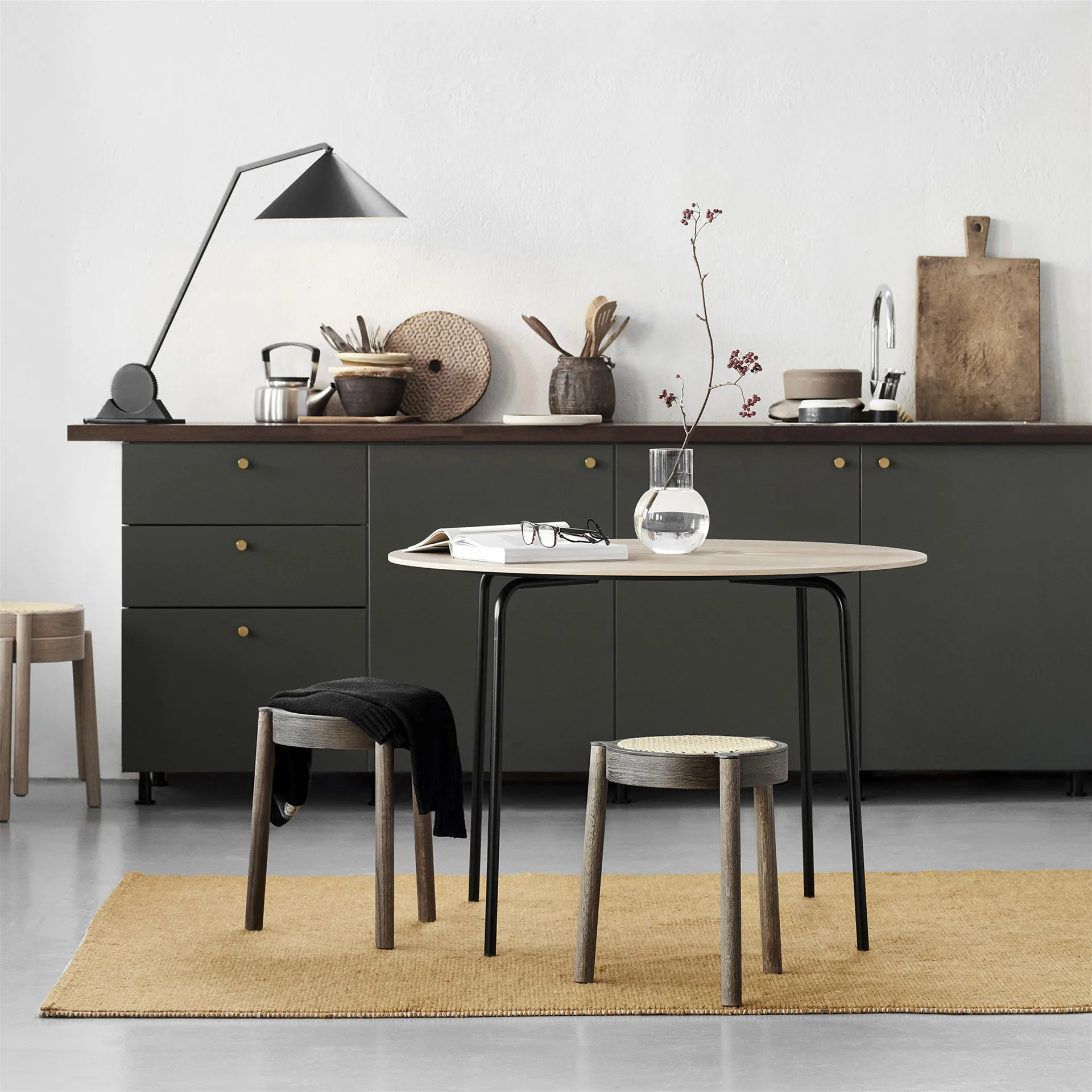 Pal runder Hocker mit Rattansitz, Helle eiche Northern