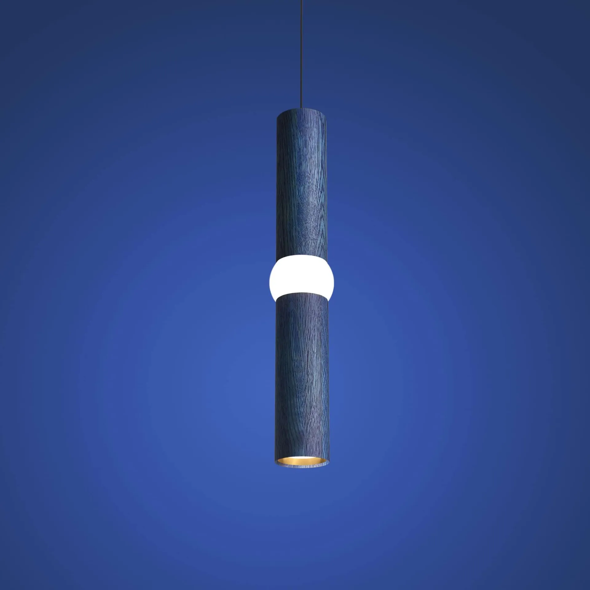 Lightbone Pendelleuchte, Medium 53,8 cm, blau gebeizte Eiche Oblure
